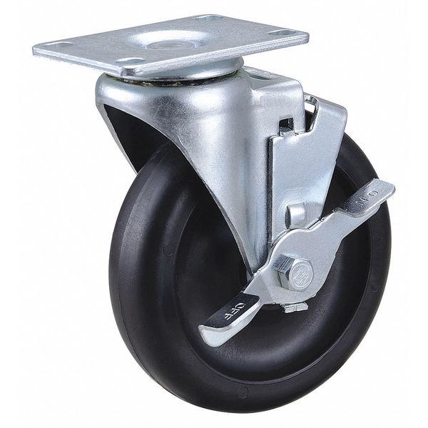 Zoro Select NSF-Listed Plate Caster, 300 lb. Load Rating, Swivel 400K70