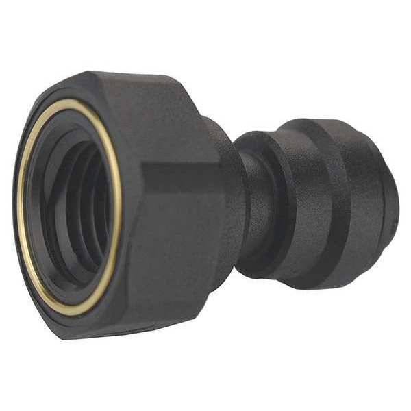 John Guest Push-to-Connect, Threaded Female Adapter, 1/4 in Tube Size, Polypropylene, Black, 10 PK PP450822E