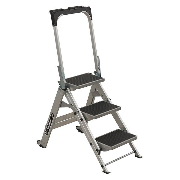 Louisville 3 Steps, Aluminum Step Stool, 300 lb. Load Capacity, Silver L-2011-03