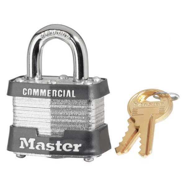Master Lock Padlock, Keyed Alike, Standard Shackle, Square Steel Body, Steel Shackle, 5/8 in W 3KA-0464