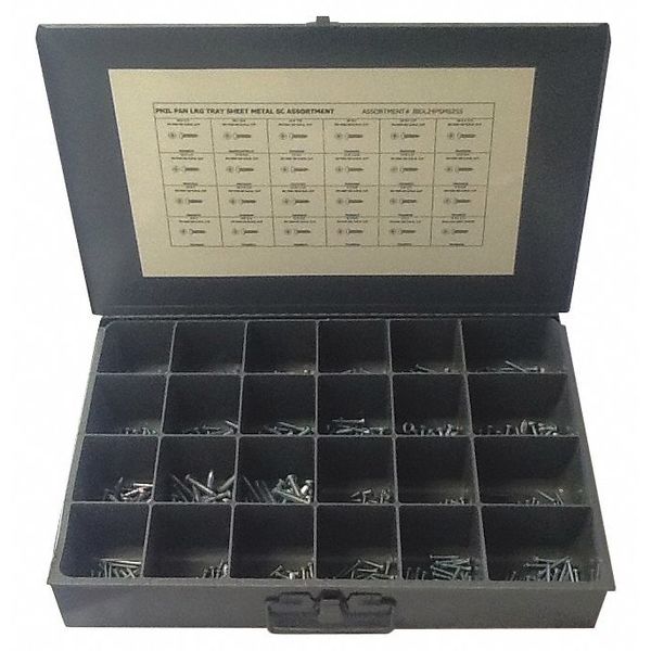 Zoro Select Tapping Screw Assortment, Steel, Zinc Plated Finish JBDL24PSMS25