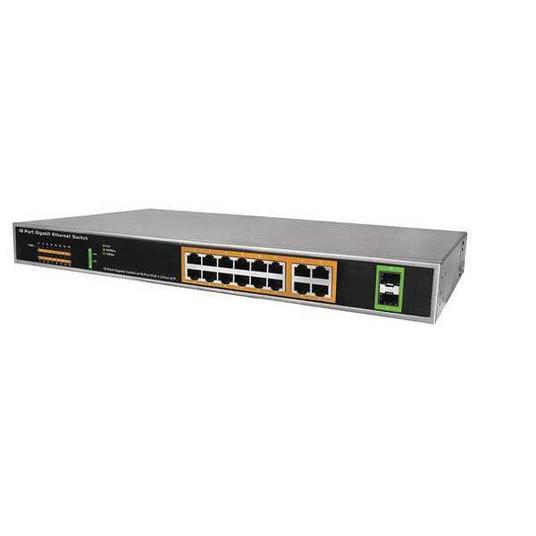 Bv Tech PoE Switch, Camera Inputs 16, 8-13/64" L POE-SW1602G