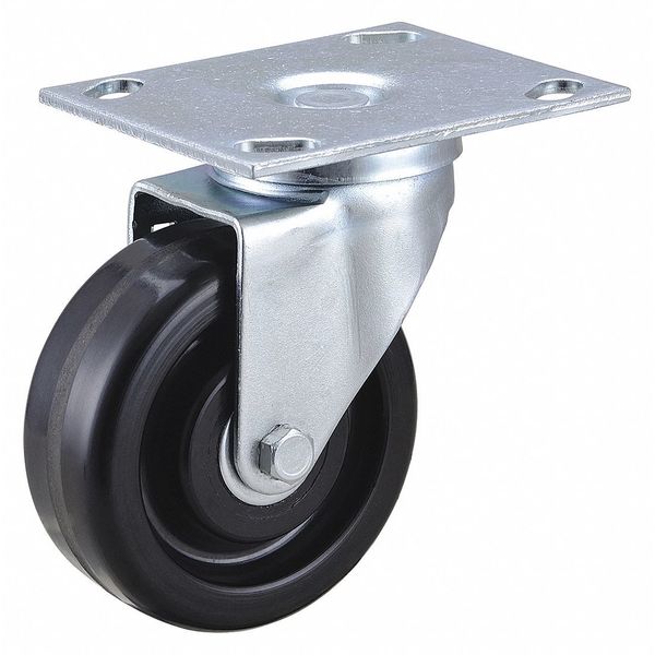 Zoro Select NSF-Listed Plate Caster, 4" Wheel Dia, 350 lb. 406P68