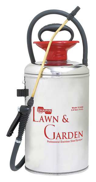 Chapin 2 gal. Durable Funnel Top Sprayer, Stainless Steel Tank, Cone Spray Pattern, 42" Hose Length 31440