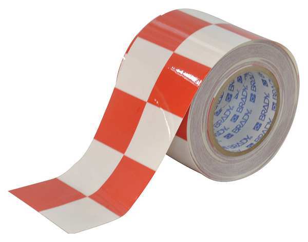 Brady Aisle Marking Tape, 4In W, 100Ft L, Red/Wht 121918