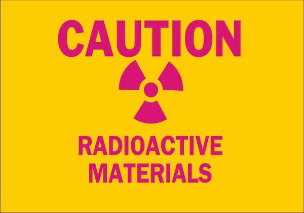 Brady Caution Radioactive Sign, 10 in Height, 14 in Width, Fiberglass, Rectangle, English 122717