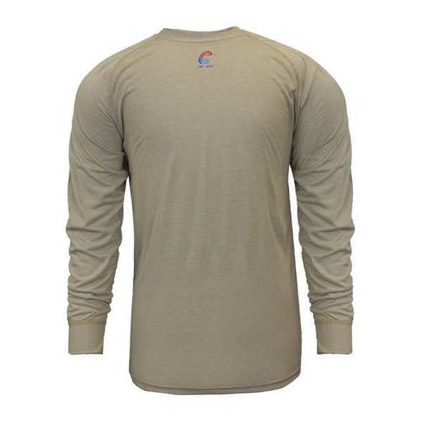 National Safety Apparel Flame Resistant Crewneck Shirt, Khaki, Modacrylic, S C51FRSRLSSM