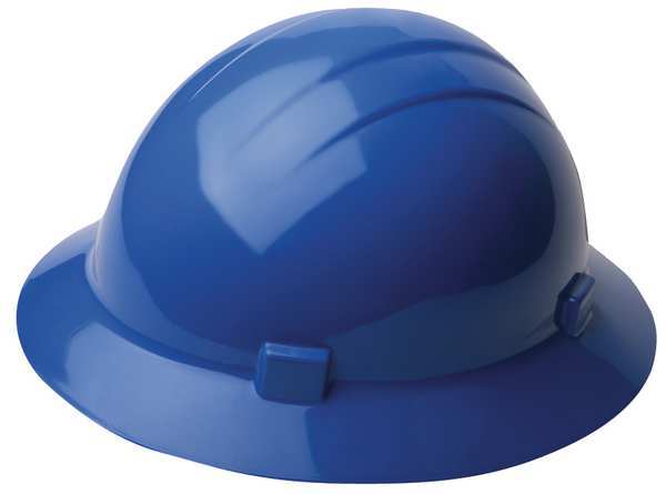 Erb Safety Full Brim Hard Hat, Type 1, Class E, Pinlock (4-Point), Blue 19206