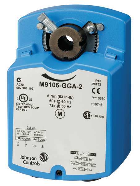 Johnson Controls Electric Actuator, 53 in.-lb.-4 to 125F M9106-GGA-2