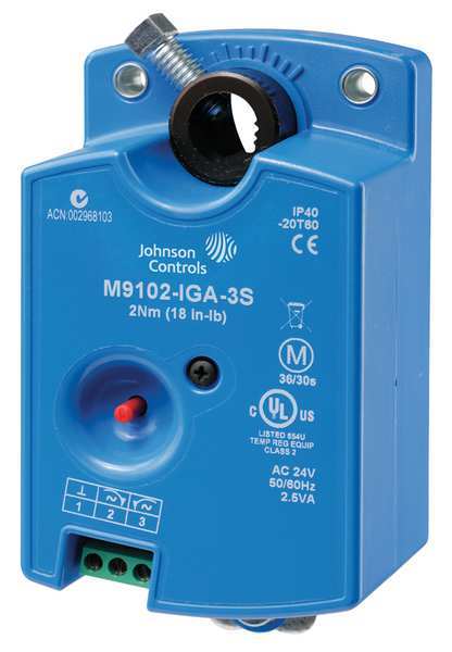 Johnson Controls Electric Actuator, 35 in.-lb.-4 to 125F M9104-GGA-3S