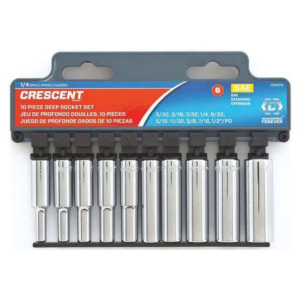 Crescent 10 Piece 1/4" Drive 6 Point Deep SAE Socket Set CSAS10N