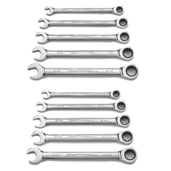 Gearwrench 10 Piece 72-Tooth 12 Point Ratcheting Combination SAE/Metric Wrench Set 9418