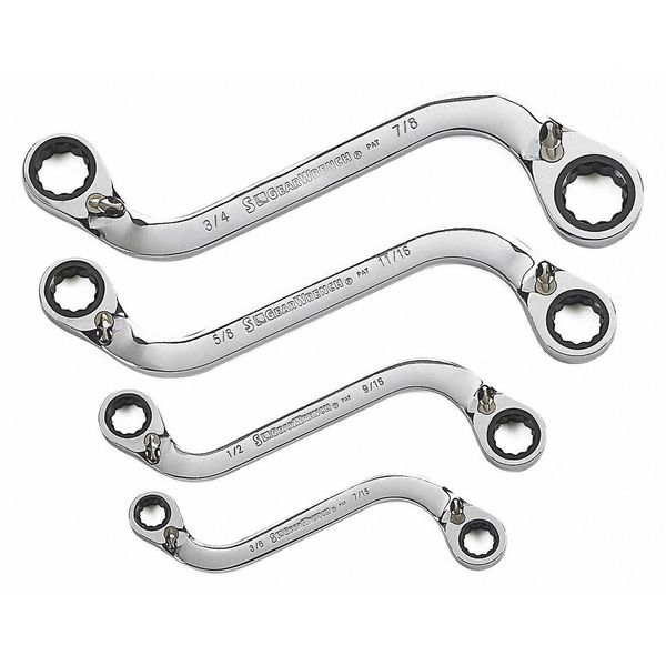 Gearwrench 4 Piece 72-Tooth 12 Point Reversible S-Shape Double Box Ratcheting SAE Wrench Set 85399