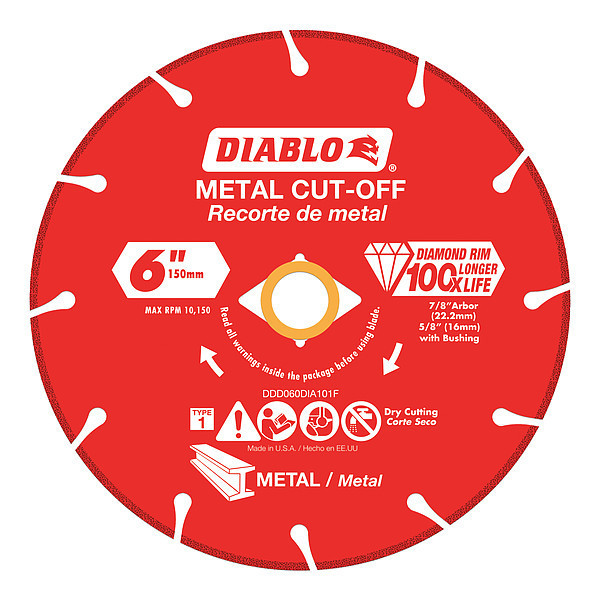 Diablo Diamond Saw Blade, Metal, 6" Dia. DDD060DIA101F