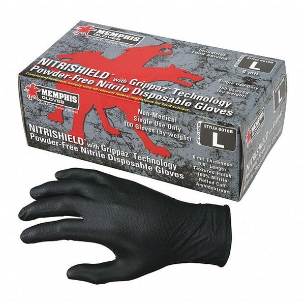 Mcr Safety Disposable Gloves, Nitrile, Powder Free Black, 100 PK 6016BM