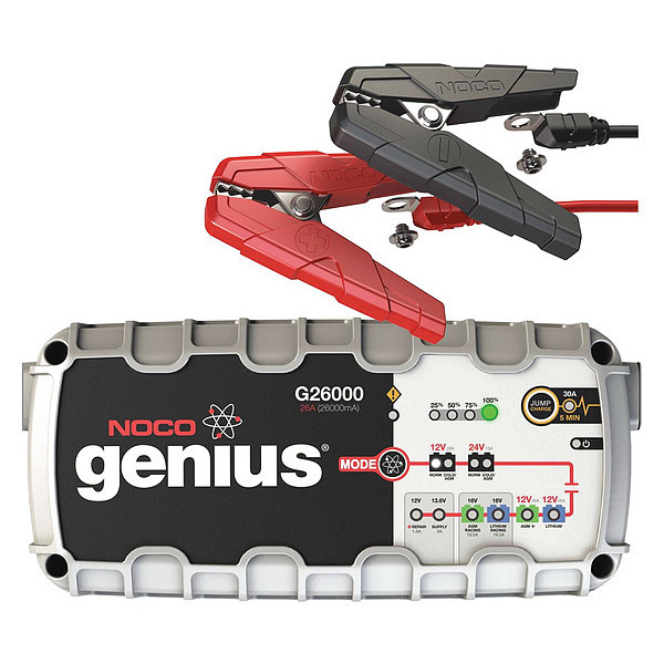 Noco Battery Charger, Automatic/Manual, Boosting, Charging, Maintaining, For Batt. Volt.: 12, 24 G26000
