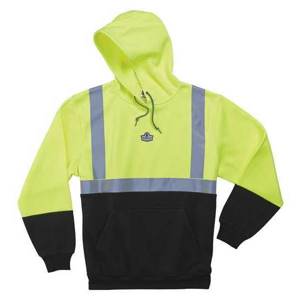 Glowear By Ergodyne Sweatshirt, Lime, Class 2, Black Front, XL 8293