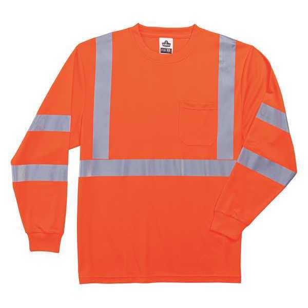 Glowear By Ergodyne Long Sleeve T-Shirt, Orange, Class 3, L 8391 | Zoro