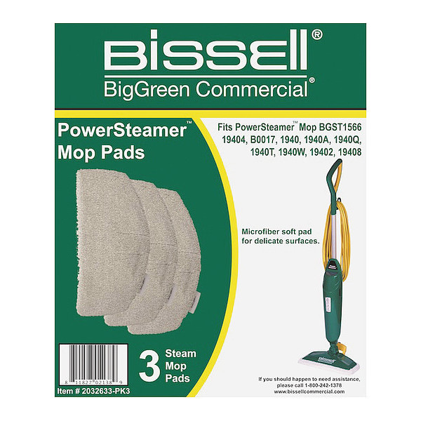 Bissell Commercial 12 in Pad, 0.25 oz Dry Wt, White, Microfiber, PK3 2032633-PK3
