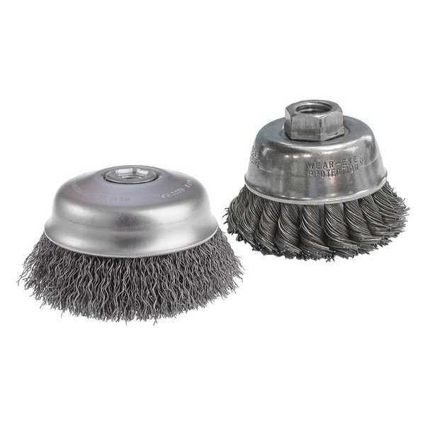 Cgw Abrasives Cup Brush, 3.5, Cup Knt, 0.020, SS, 5/8-11 AH 60091