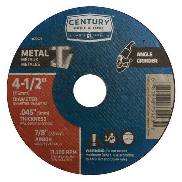 Century Drill & Tool Metal Cutting Wheel, 4-1/2x.045in, Type 1A 75523