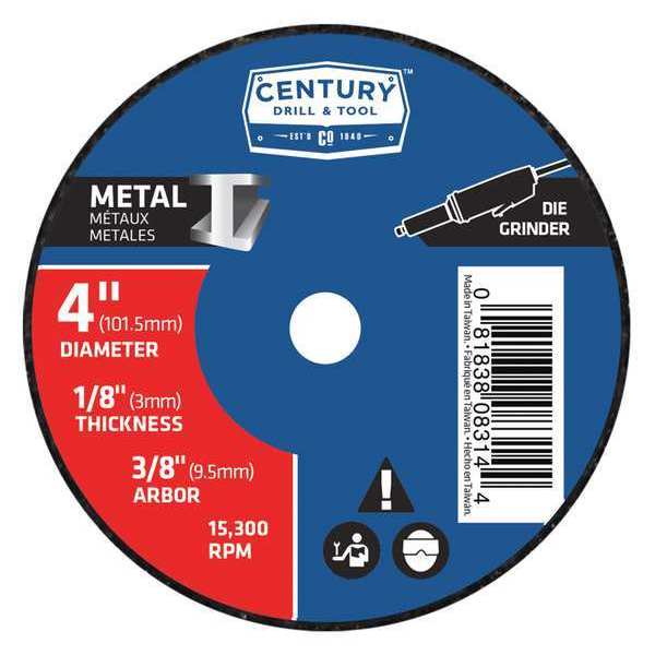 Century Drill & Tool Metal Cuttoff Wheel, 4x1/8 in., Type 1A, Arbor Hole Size: 3/8" 08314