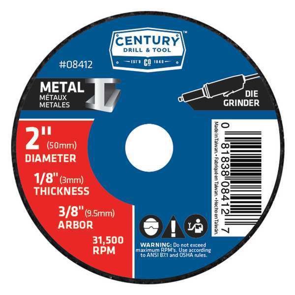 Century Drill & Tool Metal Cuttoff Wheel, 2x1/8 in., Type 1A 08412