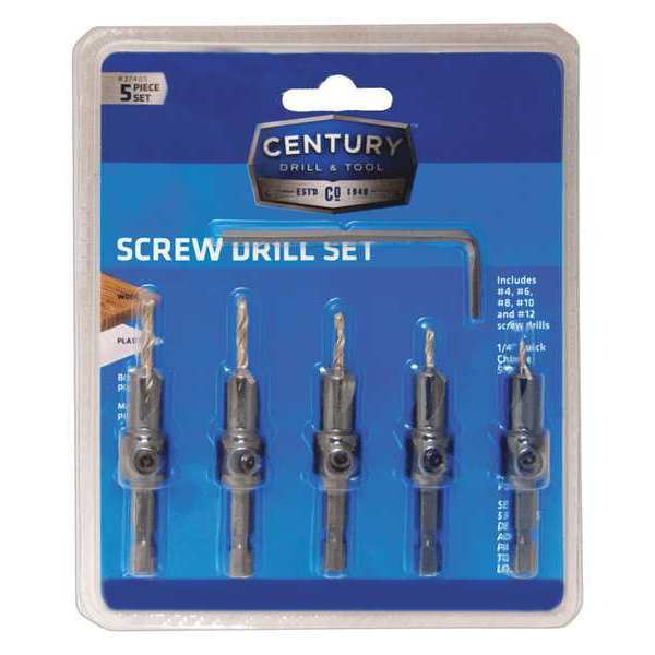 Century Drill & Tool ScrewDrill Bit, 5 Pc Set 37405