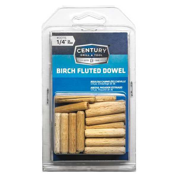 Century Drill & Tool Fluted Dowel Pins, 1/4 in., 36 Pack 30116