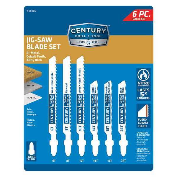Century Drill & Tool Bi-Metal Jigsaw, T-Shank, 5 Pc 06005