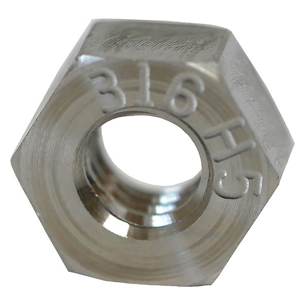 Zoro Select Hex Nut, #6-32, 316 Stainless Steel, Not Graded, Plain, 7/64 in Ht NUT93006C