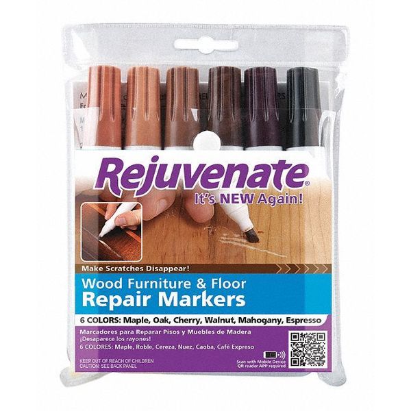 Rejuvenate Paint Marker, Medium Tip, Cherry, Espresso, Mahogany, Maple, Oak, Walnut Color Family, Paint, 6 PK RJ6WM