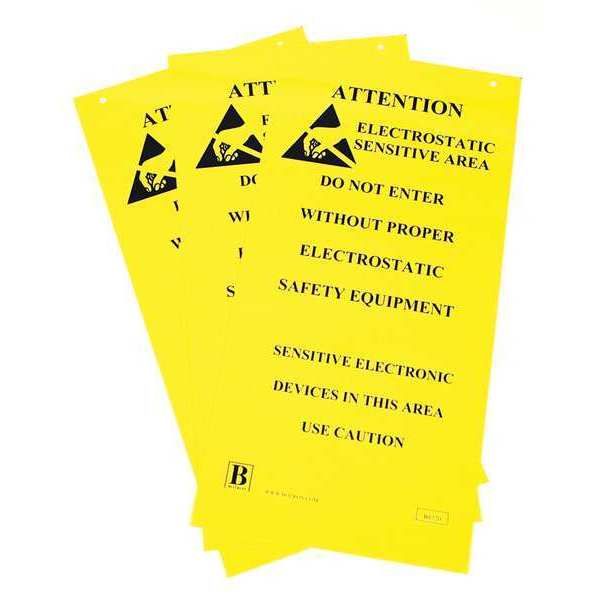 Botron Co ESD Zone Hanging Sign 1.7ftx10in, PK3 B6720
