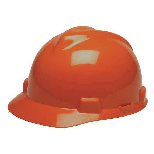 Msa Safety Front Brim Hard Hat, Ratchet (4-Point), Hi-Vis Orange 489364