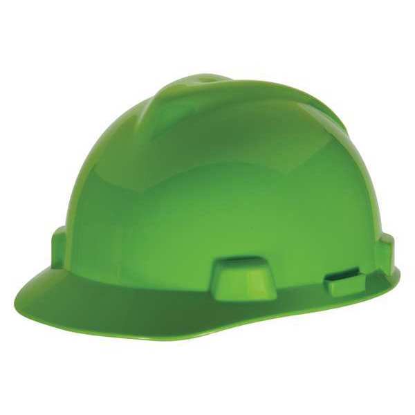 Msa Safety Front Brim Hard Hat, Ratchet (4-Point), Bright Lime Green 815566