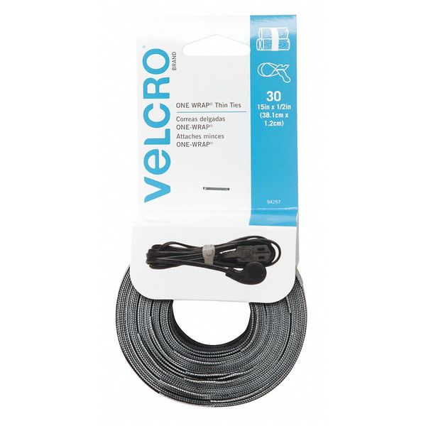 Velcro Brand 15" Straps Reusable Tie Black/Gray PK 30 94257