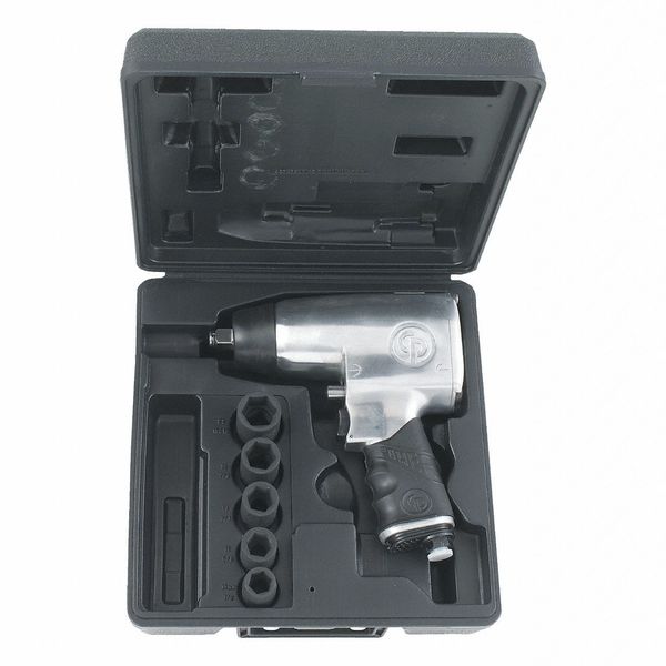 Chicago Pneumatic Kit - 1/2 Inch Air Impact Wrench, Pistol Handle, Torque 425 ft. lbf / 576 Nm, 8400 RPM, Pin Clutch CP734HK