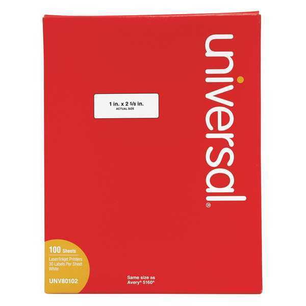 Universal 1" x 2-5/8" White Permanent Label, Pk3000 UNV80102