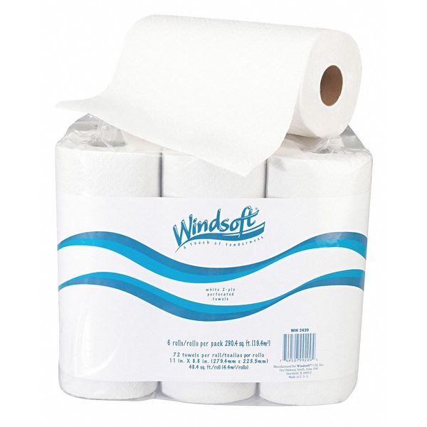 Windsoft SKILCRAFT(R) Perforated Paper Towel, 2 Ply Ply, 72 Sheets Sheets, White, 6 PK WIN 2420