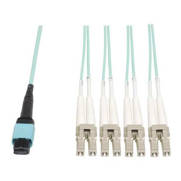 Tripp Lite MTP/MPO Cable, Fan-Out, 8x LC, Aqua, OM3, 3m N844-03M-8LC-P