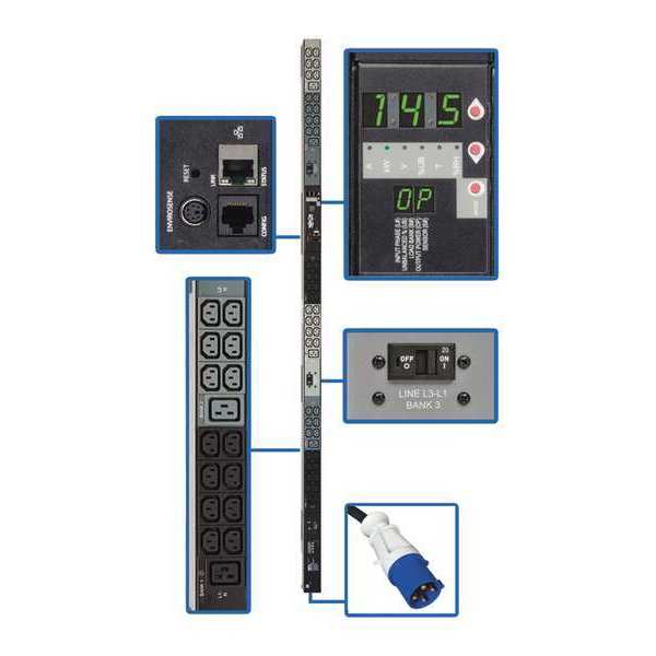 Tripp Lite PDU, 3-Ph, Monitored, 14.5kW, 42C13, 6C19, 0U PDU3VN10G60