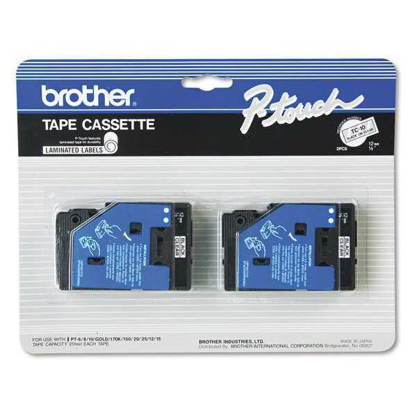 Brother Tape Cassette Cartridge 1/2", for use with P-Touch Printer, Pk2 TC-10
