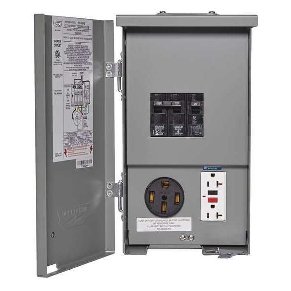 Connecticut Electric RV Panel Outlet, 60 A, Contains 50 A Receptacle, Breakers & GFCI Duplex, NEMA 3R Rainproof Enclosure CESMPSC55GRHR