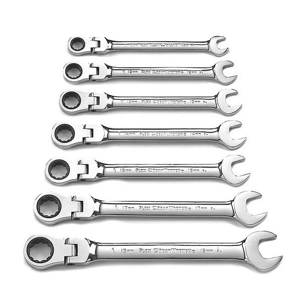 Gearwrench 7 Piece 72-Tooth 12 Point Flex Head Ratcheting Combination Metric Wrench Set 9900D