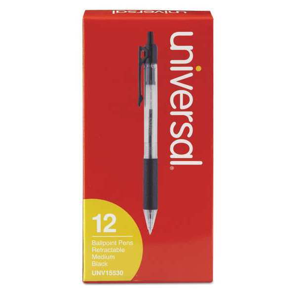 Universal Ballpoint Pen, Retractable, Black, PK12 UNV189E BLK