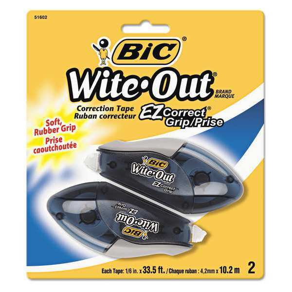 Bic Correction Tape, EZ Grip, White, PK2 WOECGP21