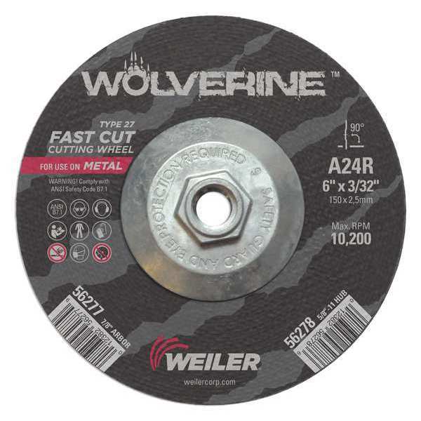 Weiler Cutting Wheel, Type 27, 0.0938 in Thick, Aluminum Oxide 56278