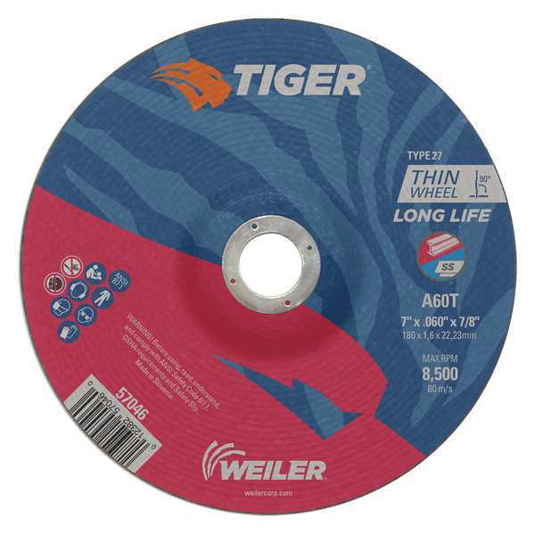 Weiler Cutting Wheel, Type 27, 0.06 in Thick, Aluminum Oxide 57046