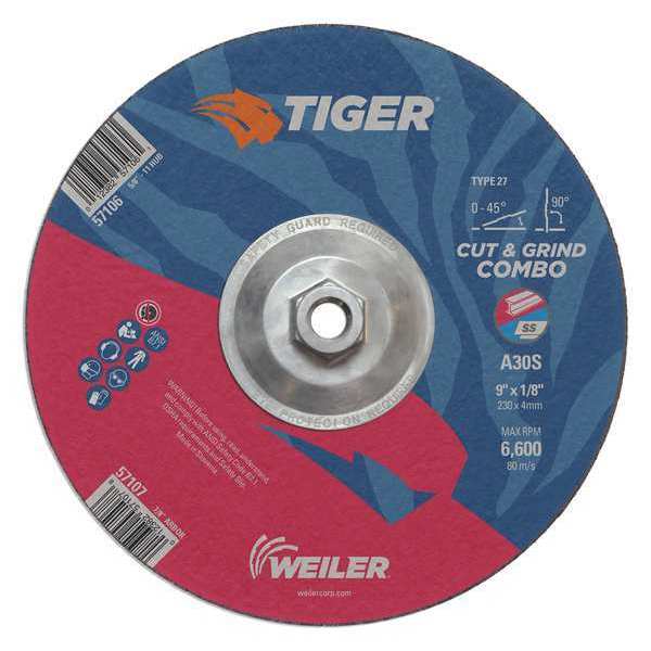 Weiler Combo Wheel, Type 27, 0.125 in Thick, Aluminum Oxide 57106