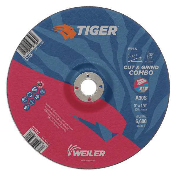 Weiler Combo Wheel, Type 27, 0.125 in Thick, Aluminum Oxide 57107